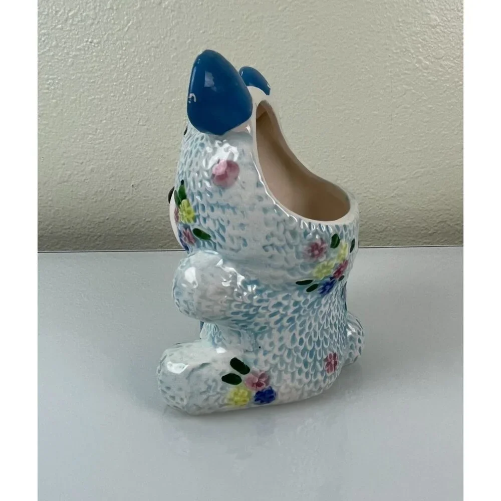Vintage Napcoware Ceramic Blue Floral Bear Planter Orig. Sticker Home Decor